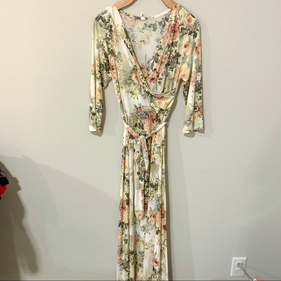 PinkBlush Ivory Floral Wrap Maxi Maternity Dress - Picture 3 of 5